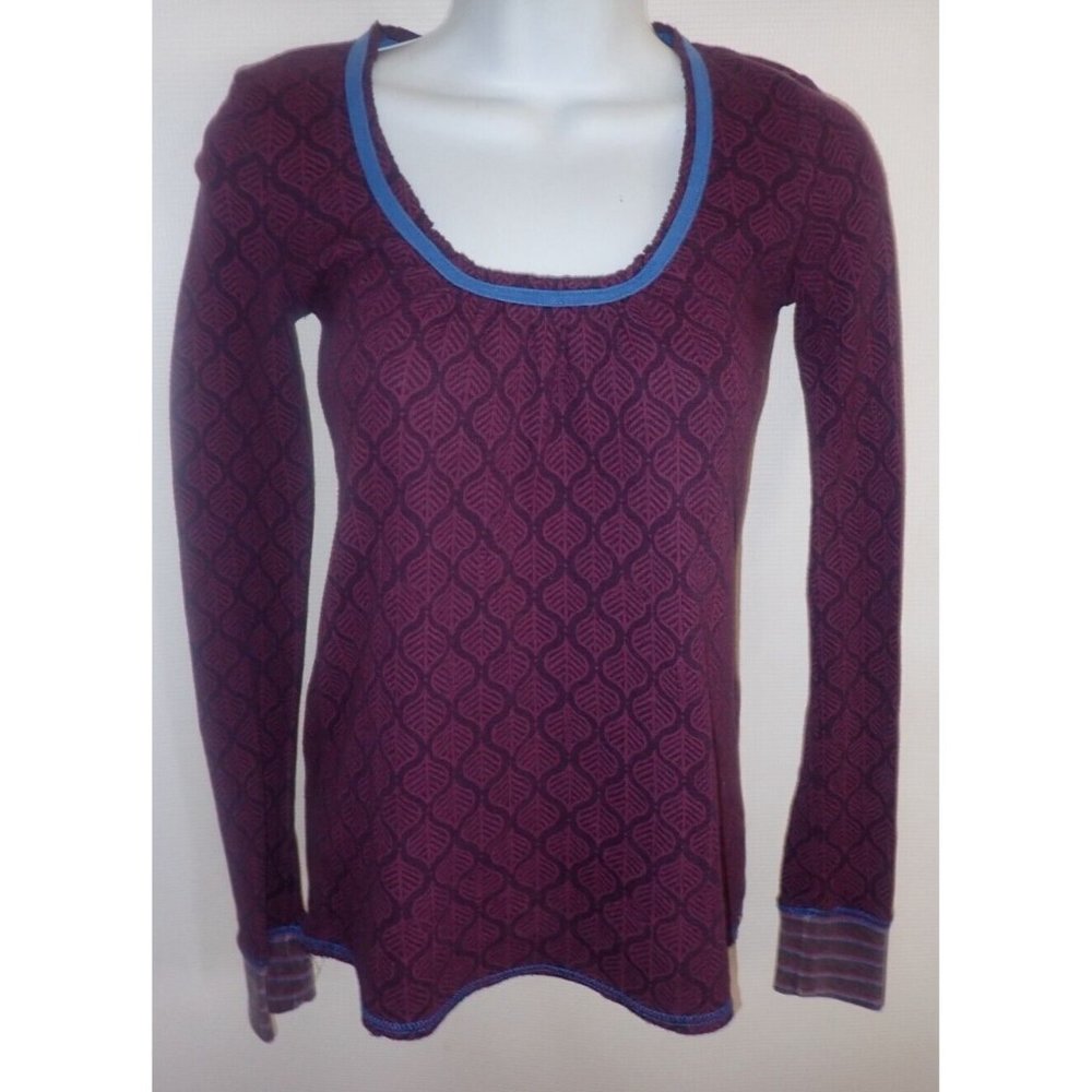 Billabong Women Long Sleeve Scoop‎ Neck Boho Tunic Top purple XS Leaf Design